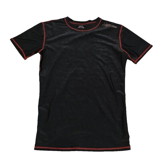 Vintage Affliction Black Red Trim Stretch Shirt Size Large Made in Taiwan - Picture 1 of 7